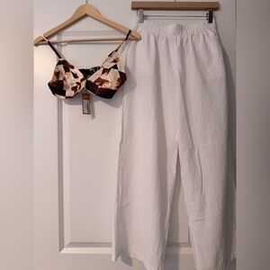 White Linen Pants and Patterned Nasty Gal Top Set